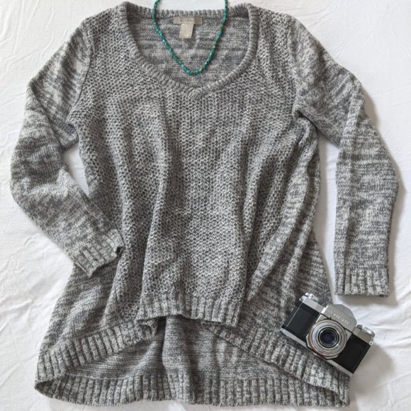Joan Vass Sweaters - Joan Vass Gray Sweater V-Neck Asymmetrical Hem